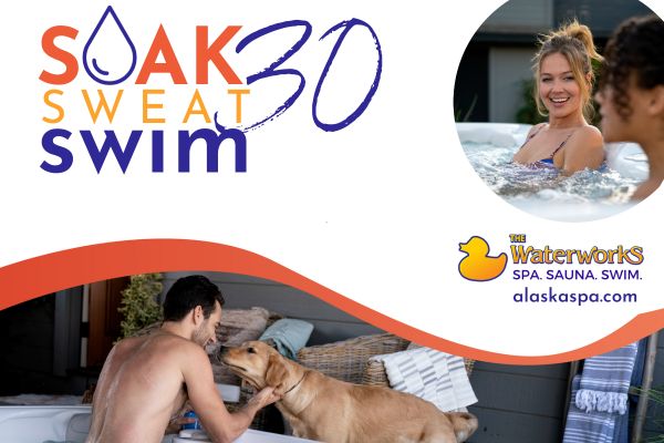 Soak Sweat or Swim 30 - We challenge you to better health. The Waterworks Spa. Sauna. Swim.
